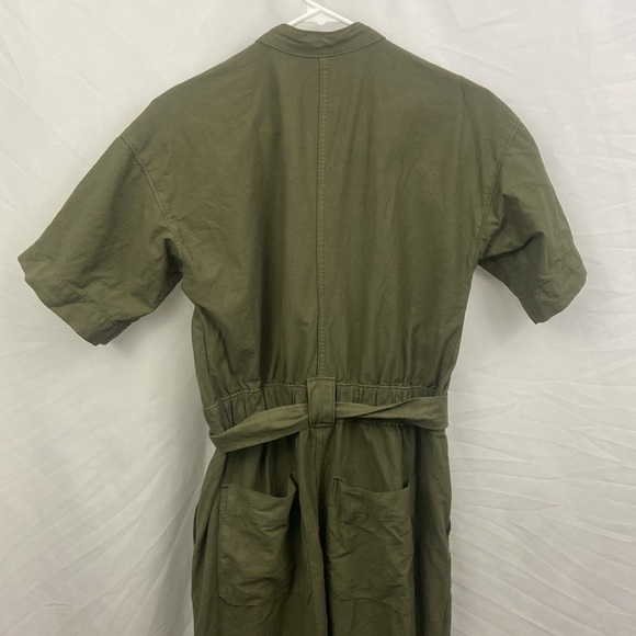 Everlane The Fatigue Utility Short Sleeve Linen Blend Jumpsuit Army Green Sz 00 - Picture 10 of 12